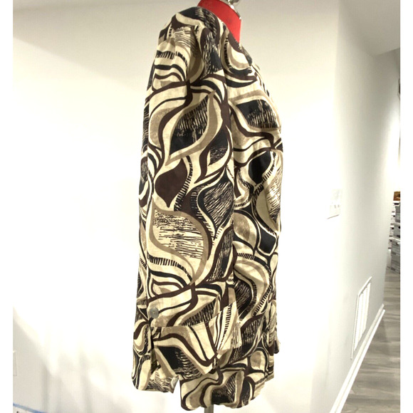 Womens 2X plus size linen rayon blend blouse casual brown tan abstract print - Picture 8 of 10